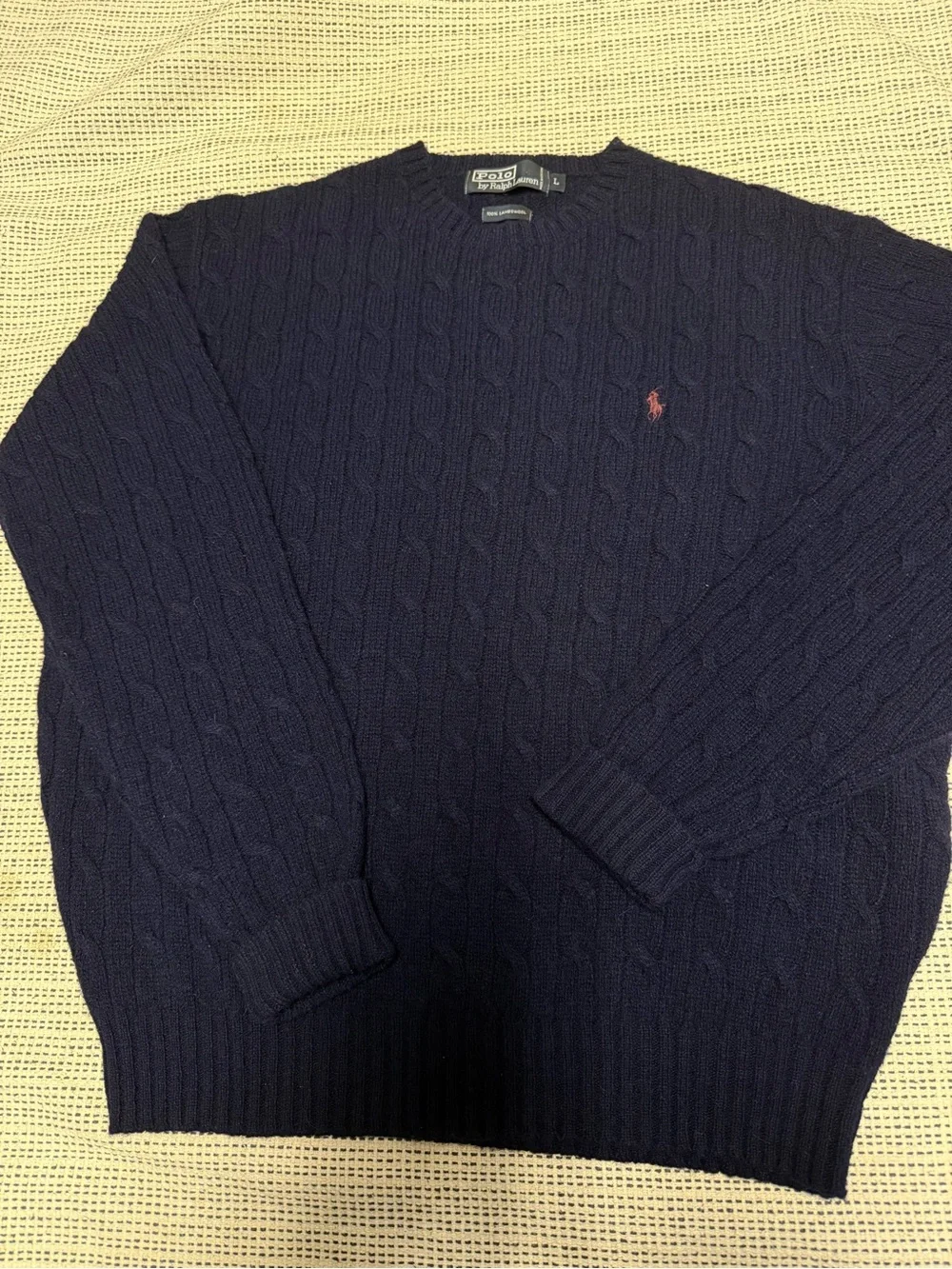 Polo by Ralph Lauren Men’s Navy Cable-Knit Lambswool Sweater